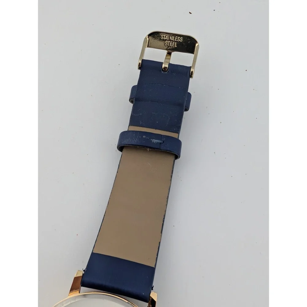 MSPCI‎ Glitter Dial Women's Watch 36mm Gold Case Blue Faux Leather Band- Working